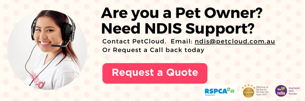 Find home-based crisis support pet care through PetCloud

A cheerful woman wearing a headset is shown on the left side of a banner with the text "Are you a Pet Owner? Need NDIS Support or Crisis Support Pet Care? Contact PetCloud. Email: ndis@petcloud.com.au Or Request a Call back today." 
